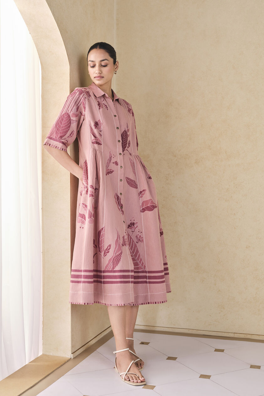 Fig Hand-embroidered Kantha Linen Dress - Pink, Pink, image 4